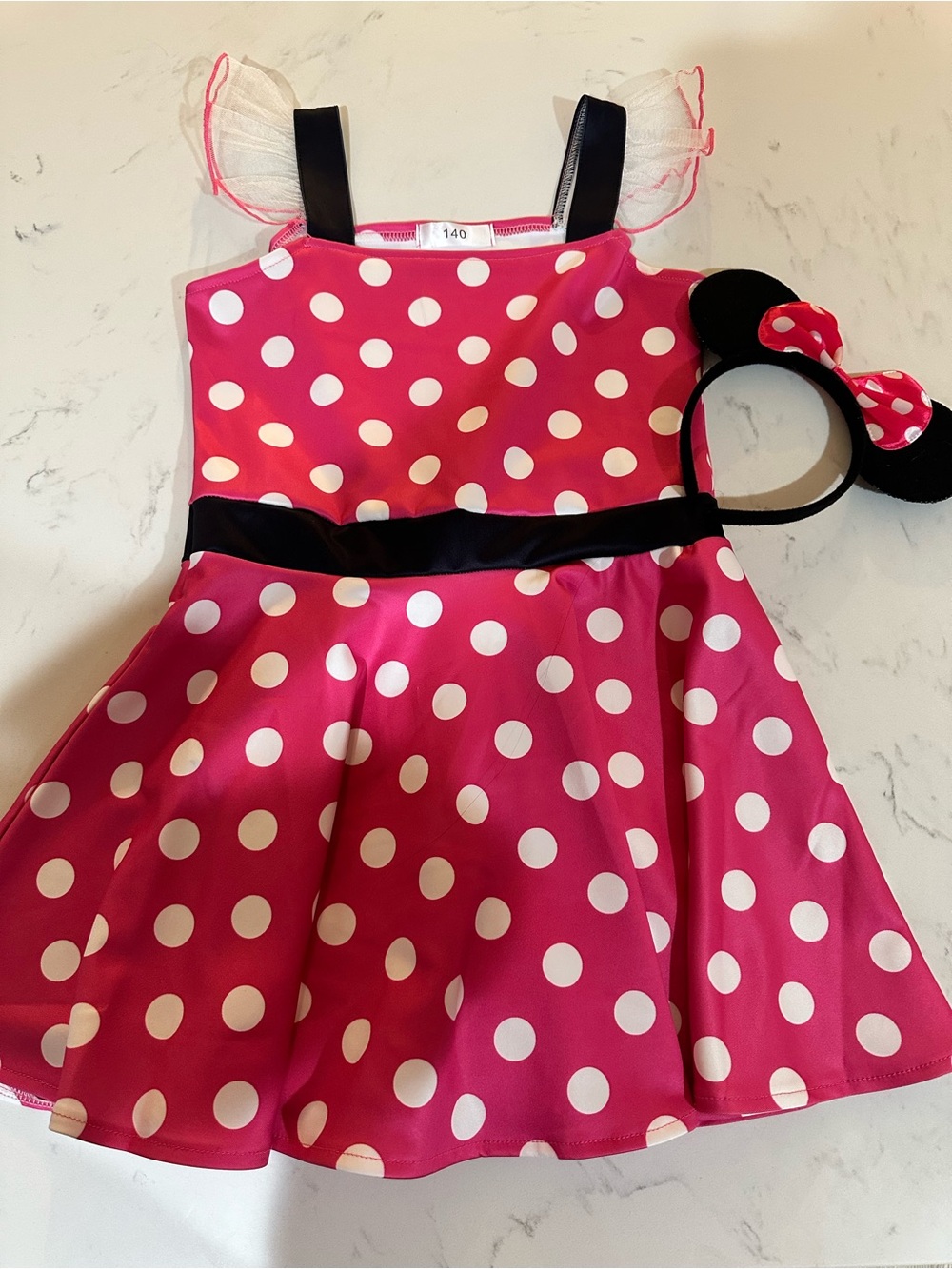 Kids Pink Polka Dot Minnie-Style Costume Dress with Headband